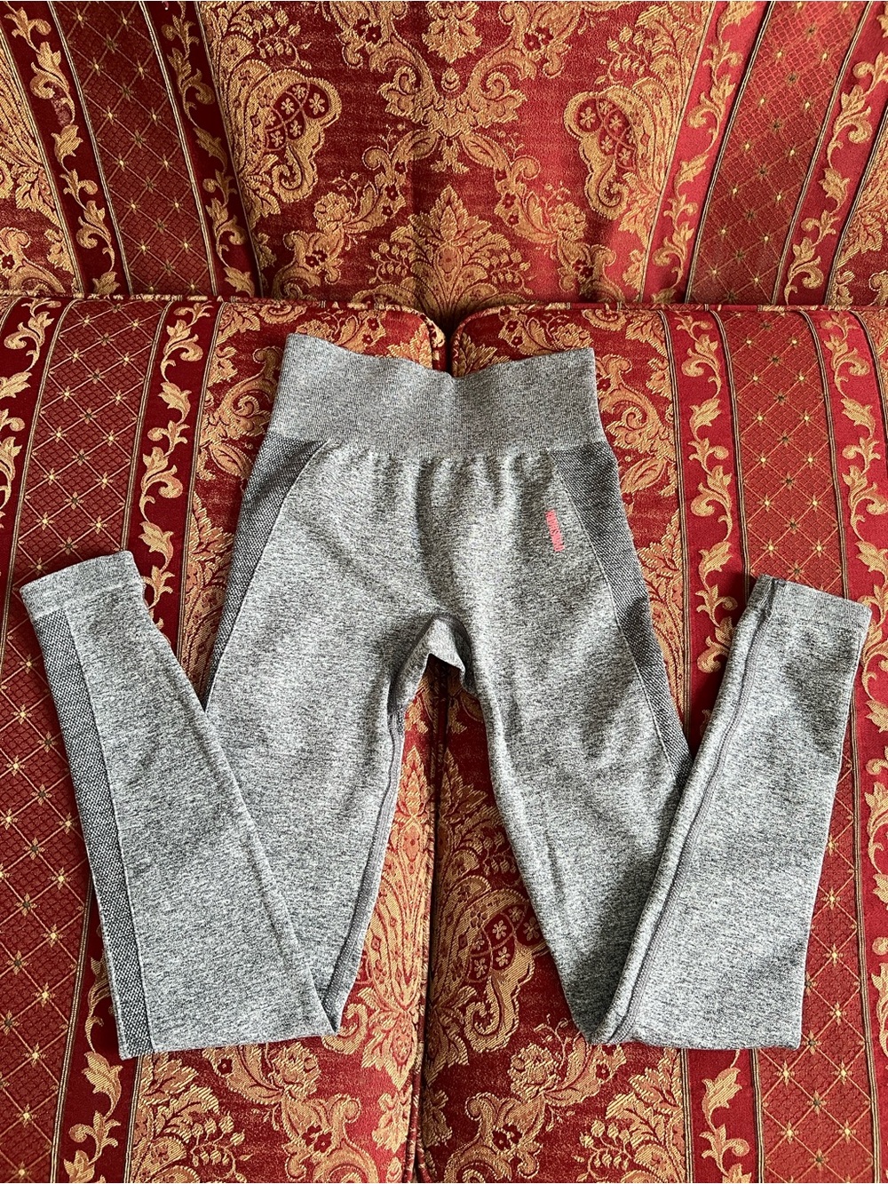 Gymshark Gray Seamless High-Rise Leggings with Pink Logo
